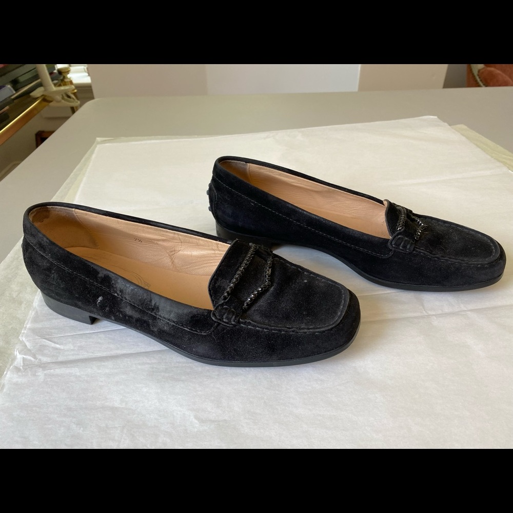 Tods black slip ons